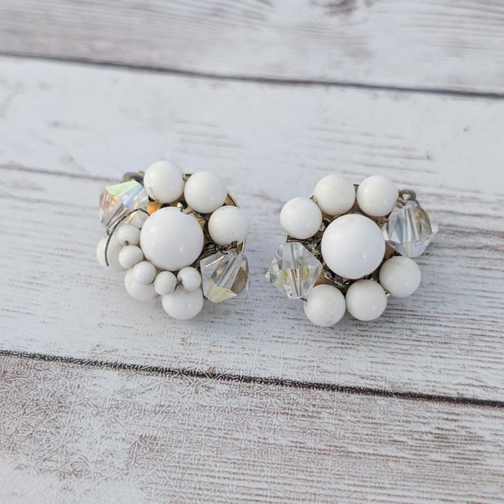 Vintage Clip On Earrings Cream Cluster - Missing Beads